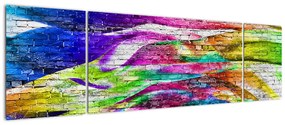 Obraz - Mur z cegły z kolorowymi płomieniami (170x50 cm)