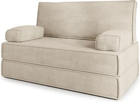 Masseno Sofa piankowa LADIA z funkcją spania, Kanapa z pianki do salonu, Bezmontażowa, Tkanina sztruksowa – Kremowy POSO 100