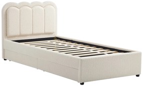 Łóżko 90 x 190 cm z 2 szufladami - Z oświetleniem LED - Tkanina bouclette - Kremowe - NESTIAKO