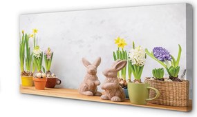 Obraz canvas na ścianę Kwiaty i Zające Wielkanocne