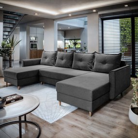 Masseno Narożnik VERNI z funkcją spania i pojemnikiem na pościel Narozniki U, Rozkładana sofa - Szary, PAROS 06