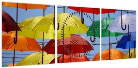 Obraz kolorowych parasoli (z zegarem) (90x30 cm)