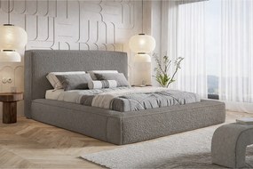 Łóżko dwuosobowe 180x200 Karano z lamówką - pojemnik i stelaż drewniany - boucle, szary (Catch Me 25)