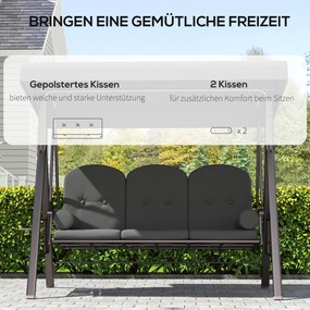 Outsunny Huśtawka Hollywood 3-osobowa huśtawka ogrodowa z daszkiem, półką, poduszką do 360kg Ciemnoszary | Aosom PL