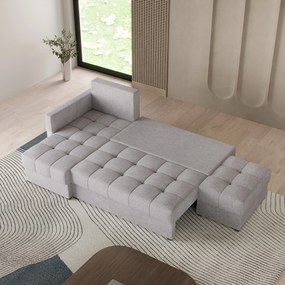 Masseno Narożnik LUMARI z funkcją spania i pojemnikiem na pościel Narozniki L, Rozkładana sofa - Jasnoszary, NEVE 83