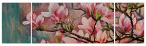 Obraz - Obraz olejny, Kwitnąca sakura (170x50 cm)