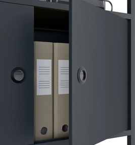Regał na segregatory z szafką zamykaną, biurowy, otwarte półki, metalowy antracytowy, 800x2200x400 mm: ARIEL