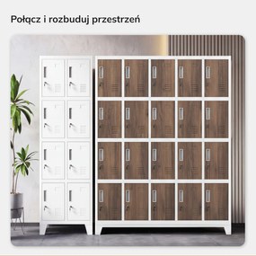 Szafa skrytkowa socjalna BHP biała / orzech: Eco Design ROBERT, 1360 x 1720 x 450 mm