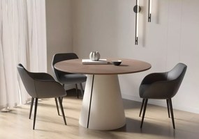 Rivio – elegancki okrągły stół do jadalni rozkładany, nowoczesny stół na metalowej podstawie z blatem laminowanym do salonu