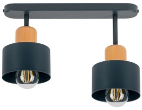 Antracytowa lampa sufitowa, dwupunktowy spot DBU3306AN z drewna i meta