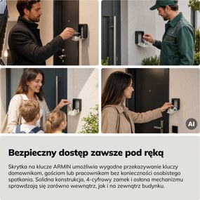 Skrzynka na klucze z kodem, zewnętrzna, na ścianę, 122x87x40 mm: ARMIN