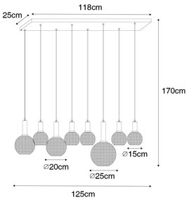 Designerska lampa wisząca czarna z przydymionym szkłem 8 świateł - ChicoDesignerski Oswietlenie wewnetrzne