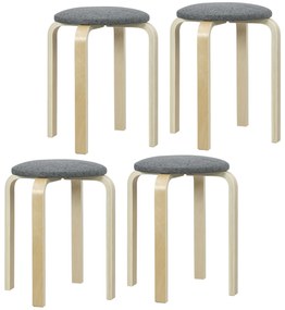 HOMCOM Stołki tapicerowane w zestawie 4 sztuki, stosowalne, z lakierowaną powierzchnią i drewnianymi nogami, Szare