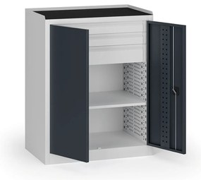 Szafa warsztatowa na narzędzia niska KOVOS, 1 półka, 3 szuflady, 950 x 600 x 1180 mm, grafitowy