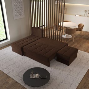 Masseno Narożnik NORVI z funkcją spania i pojemnikiem na pościel Narozniki L, Rozkładana sofa - Brązowy, KRONOS 06