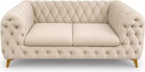 (Wyprzedaż) Sofa wypoczynkowa w tkaninie Amor Velvet 04 ze złotymi nóżkami i dekoracyjnymi przeszyciami, beżowy welur