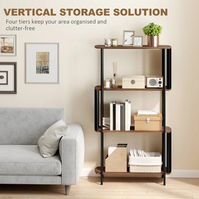 HOMCOM 4-poziomowy regał, stojący regał z zakrzywionym designem, industrialny regał książkowy, brązowy wygląd drewna | Aosom PL