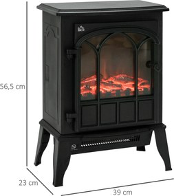 HOMCOM Elektrokamin, cichy kominek wolnostojący z efektem płomienia, piec kominkowy 2000W