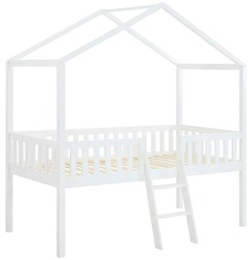 Półwysokie łóżko w formie domku 90 x 190 cm – biała sosna – NALENY