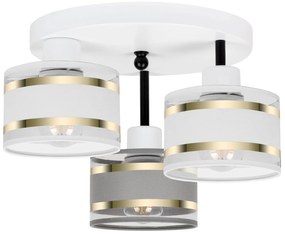 Lampa sufitowa biała trzypunktowa z szaro-białymi abażurami T-3030WE-W