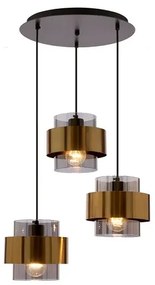 Elegancka lampa wisząca z trzema kloszami w mosiężnych okręgach - V102 K1-E70