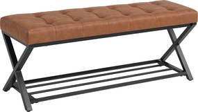 HOMCOM Ławka na buty, ławka do przedpokoju z ekoskórzaną poduszką, 112 x 37 x 47 cm, brązowa | Aosom PL