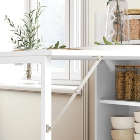 HOMCOM Rozkładany Stół Do Jadalni, Idealny Do Małych Przestrzeni, z 4 Dyskretnymi Półkami, Składany Stół Kuchenny, Funkcja Przeciw Przewrotom, Biały