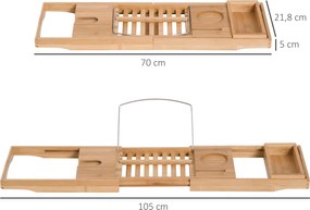 HOMCOM Półka na Wannę Bambusowa Rozsuwana Nakładka na Wannę Naturalny Kolor 70-105x21 8x5cm | Aosom PL