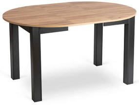 Zestaw Stół Okrągły Rozkładany HARRY 102-142 cm Dąb Craft/Czarny i 6 Krzeseł Tapicerowanych ROBIN Szarych Nowoczesnych