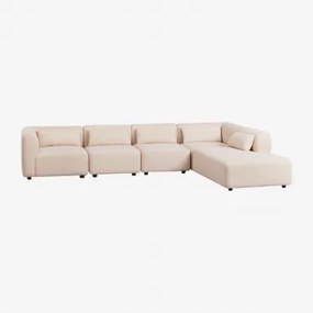 Sofa Modułowy 5-częściowy Z Prawym Szezlongiem Fogler Tkanina Baranek Boucle Kremowy Beż - Sklum