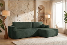Narożnik Moon do salonu, z funkcją spania, Flow, prawy butelkowa zieleń (19)
