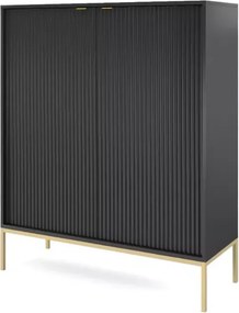 Cubero komoda wysoka 2-drzwiowa 140 cm nowoczesna z ryflowanymi frontami i metalowymi nogami