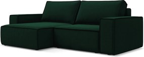 Narożnik lewostronny z funkcją spania - z tkaniny welwetowej - butelkowa zieleń - KIMO