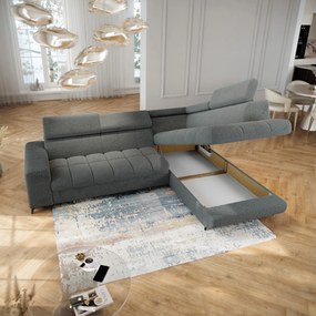 Masseno Narożnik MORIVA z funkcją spania i pojemnikiem na pościel Narozniki L, Rozkładana sofa - Szary, QUELLE 92