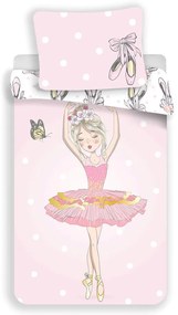 Różowa bawełniana pościel dziecięca jednoosobowa 140x200 cm Ballerina – Jerry Fabrics