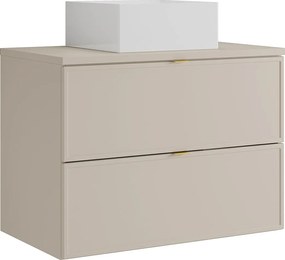 Wisząca szafka łazienkowa z kwadratową umywalką nablatową – Beżowa – 80 cm – ONDIL