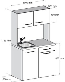 Kuchnia biurowa PRIMO ze zlewem i baterią, 1/2 drzwi, biały/grafit