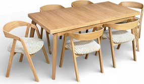 Zestaw Stół prostokątny FORNIR 90x180/220 cm + 6 dębowe krzesła sztaplowane
