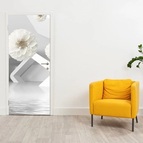 Fototapeta na drzwi - Abstrakcja w białe kwiaty (95x205cm)