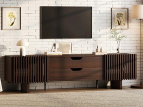 Meble TV 180x40x45 cm - z 2 szufladami i 2 drzwiami żaluzjowymi - MDF - Kolor orzechowy