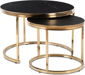 Zestaw Stolików Kawowych ARON 70 cm/50 cm Czarny Marmur/Złoty Glamour
