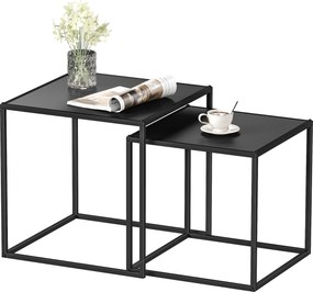 HOMCOM Zestaw 2 Stolików Kawowych Narożnych Nowoczesny Design Stalowa Rama Czarny 40x40x40cm | Aosom PL