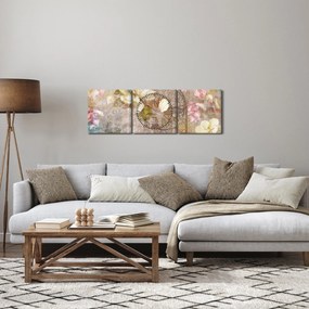 Obraz - Ozdoba kwiatowa (z zegarem) (90x30 cm)
