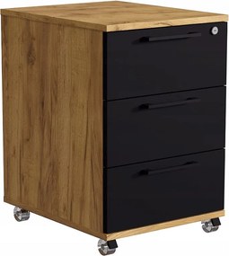 Kontenerek Szafka Mobilna Z Szufladami Na Kółkach Biurowy Dąb Złoty Craft Czarny