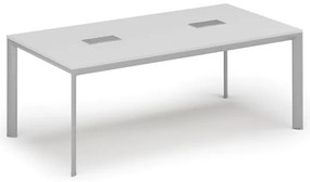 Stół konferencyjny PRIMO INVITATION, 200x100 cm, biały + 2x port blatowy TYP VI, srebrny