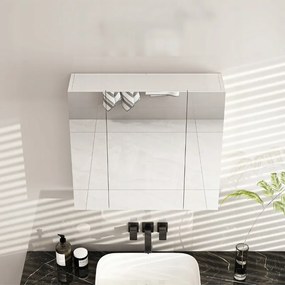 Wisząca szafka łazienkowa z trójdzielnym lustrem, montowana na ścianie, w nowoczesnym stylu loftowym