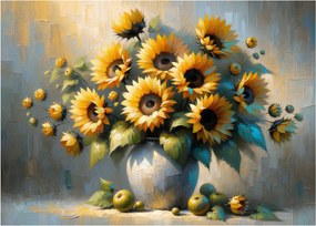 Obraz na szkle – Wazon ze słonecznikami (70x50 cm)