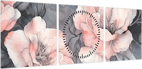Obraz - Szkic kwiatów (z zegarem) (90x30 cm)