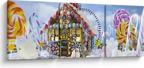 Obraz - Chatka z piernika (z zegarem) (90x30 cm)