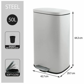 Spirella Kosz na śmieci z pedałem soft-close Akira 50 l, matowy biały, 50 l